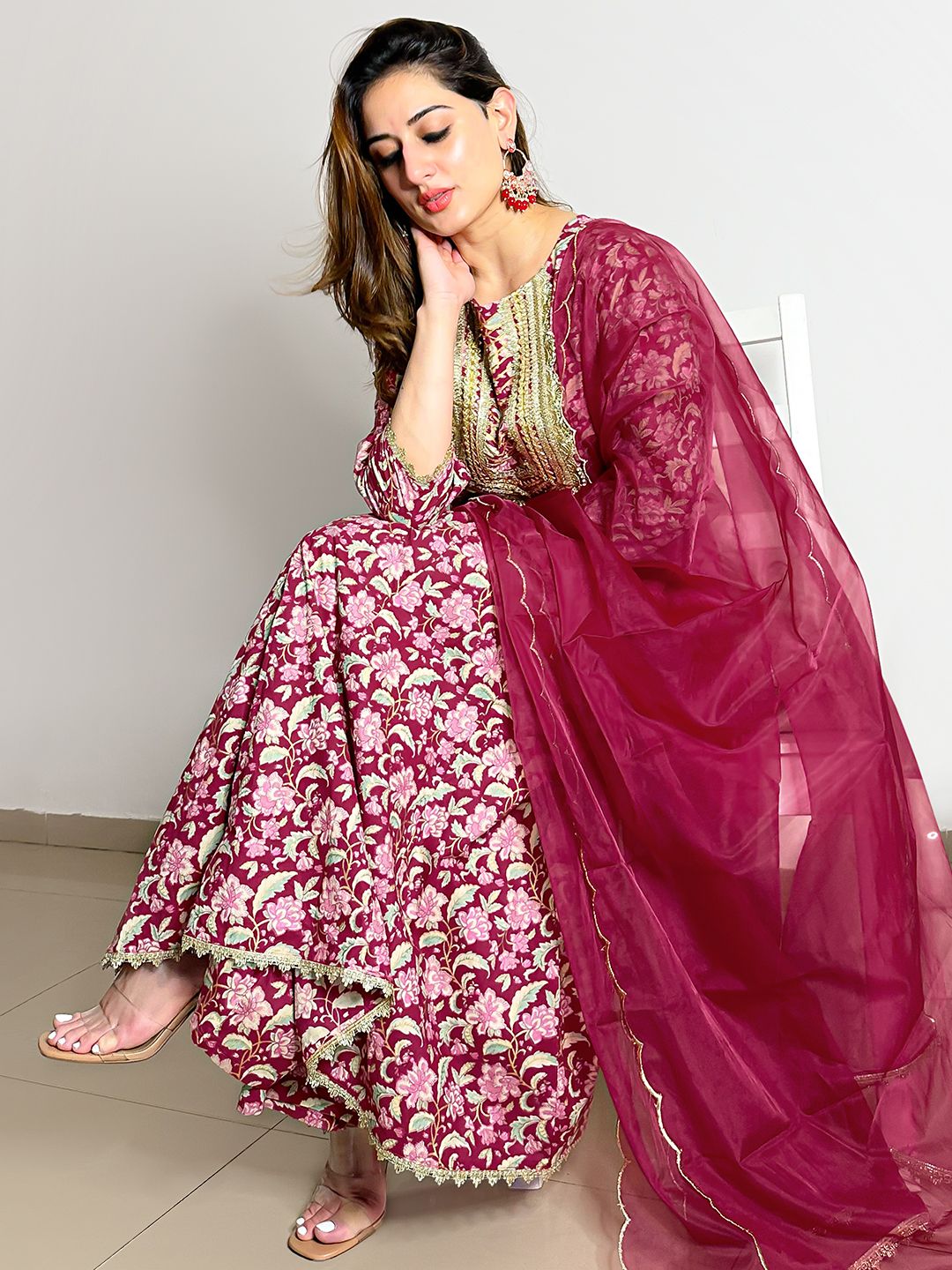 Janasya Pink Cotton Foil Floral Printed Set - Distacart