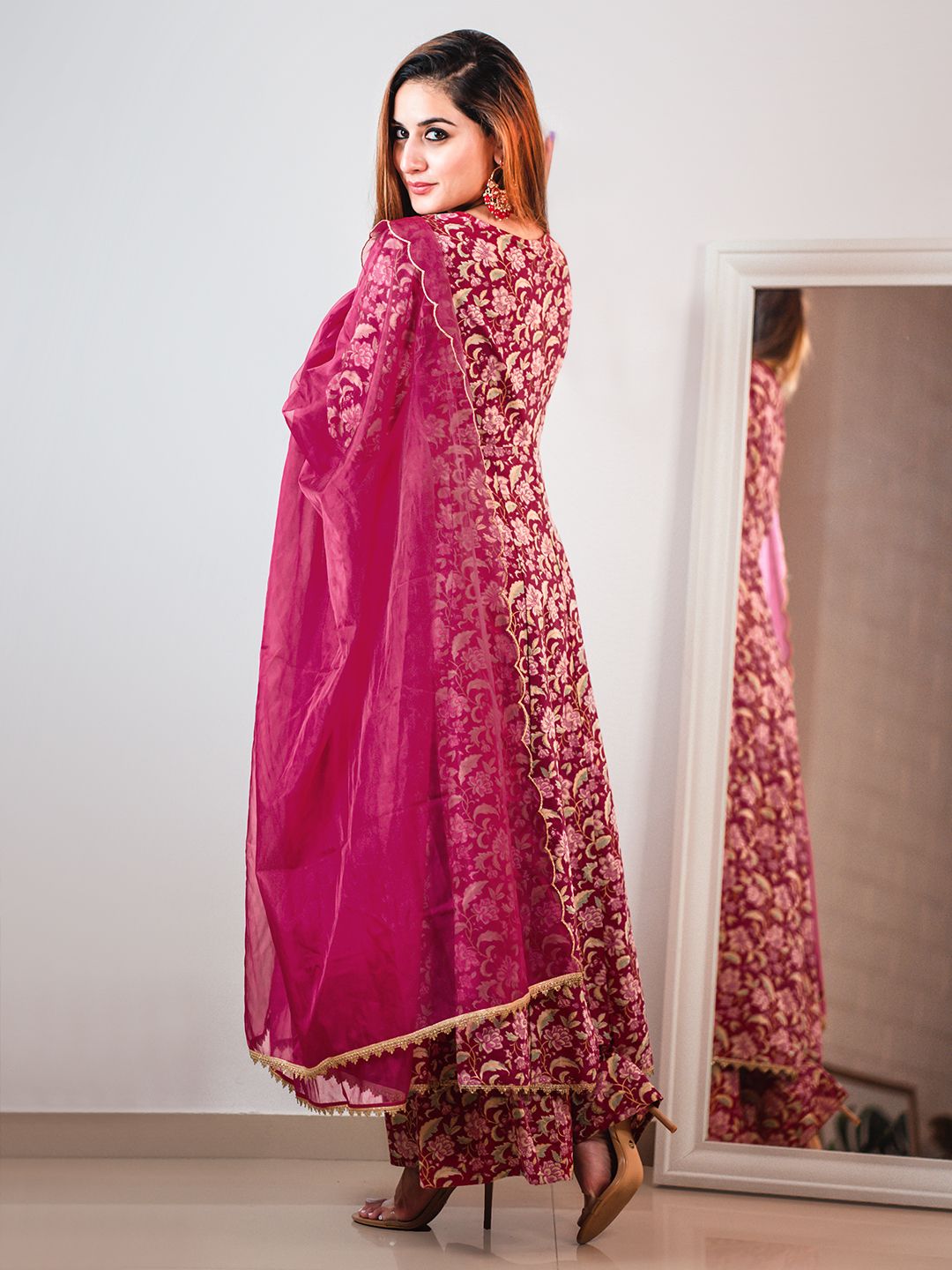 Janasya Pink Cotton Foil Floral Printed Set - Distacart