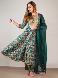 Thumbnail for Janasya Teal Cotton Foil Floral Printed Set
