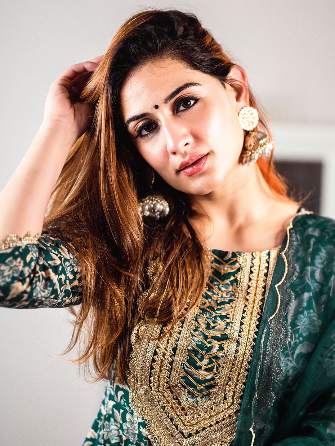 Janasya Teal Cotton Foil Floral Printed Set