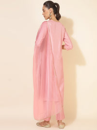 Thumbnail for Janasya Pink Crepe Silk Yoke Embroidery Set