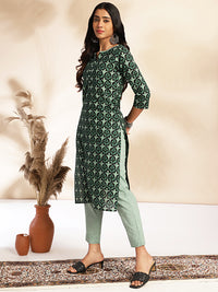 Thumbnail for Janasya Green Cotton Printed Sets