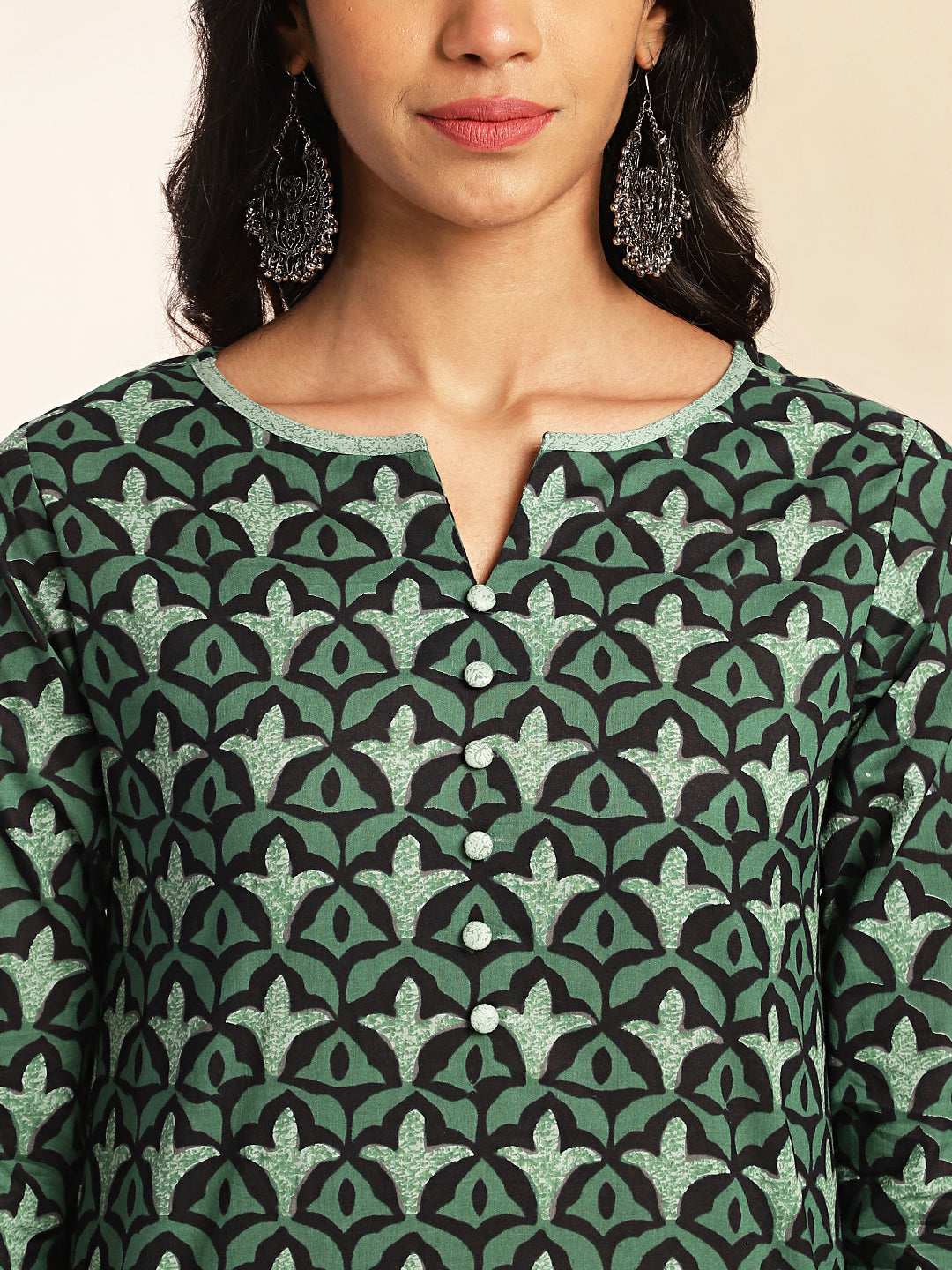 Janasya Green Cotton Printed Sets
