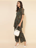 Thumbnail for Janasya Green Chiffon Lurex Floral Printed Co-ords - Distacart