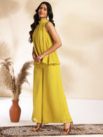 Thumbnail for Janasya Yellow Dobby Chiffon Solid Sets - Distacart