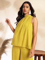 Thumbnail for Janasya Yellow Dobby Chiffon Solid Sets - Distacart