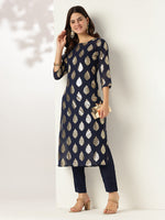Thumbnail for Janasya Dark Georgette Foil Print Straight Kurta Set