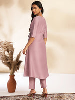Thumbnail for Janasya Lavender Chinnon Solid Wrap Kurta Set