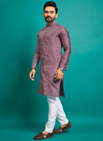 Thumbnail for Prazu Fashion Onion Pink Silk Embroidered Kurta With Pajama