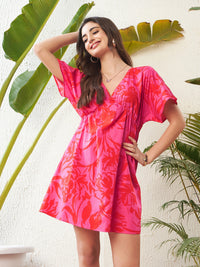 Thumbnail for Lyush Women Magenta Floral Kimono Mini Dress
