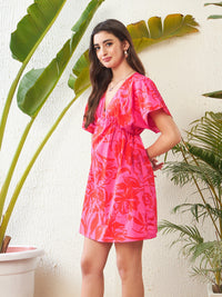 Thumbnail for Lyush Women Magenta Floral Kimono Mini Dress