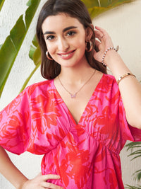 Thumbnail for Lyush Women Magenta Floral Kimono Mini Dress