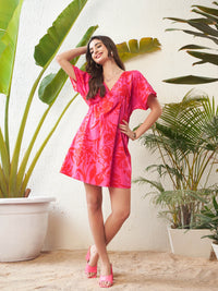 Thumbnail for Lyush Women Magenta Floral Kimono Mini Dress