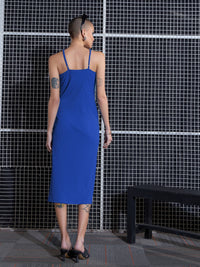 Thumbnail for Lyush Women Royal Blue Rib Halter Neck Bodycon Midi Dress