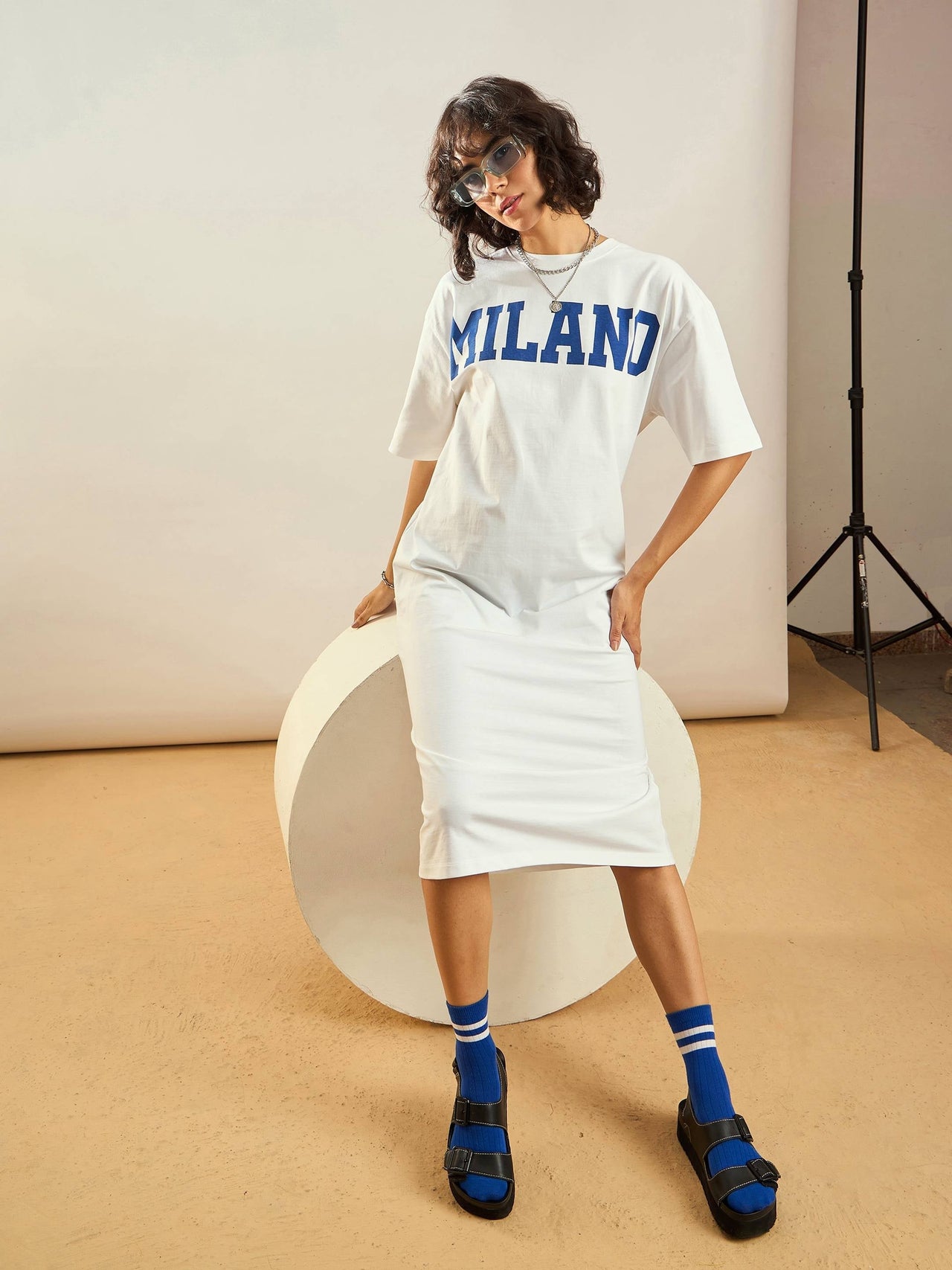 Lyush Women White Milano Printed T-Shirt Dress