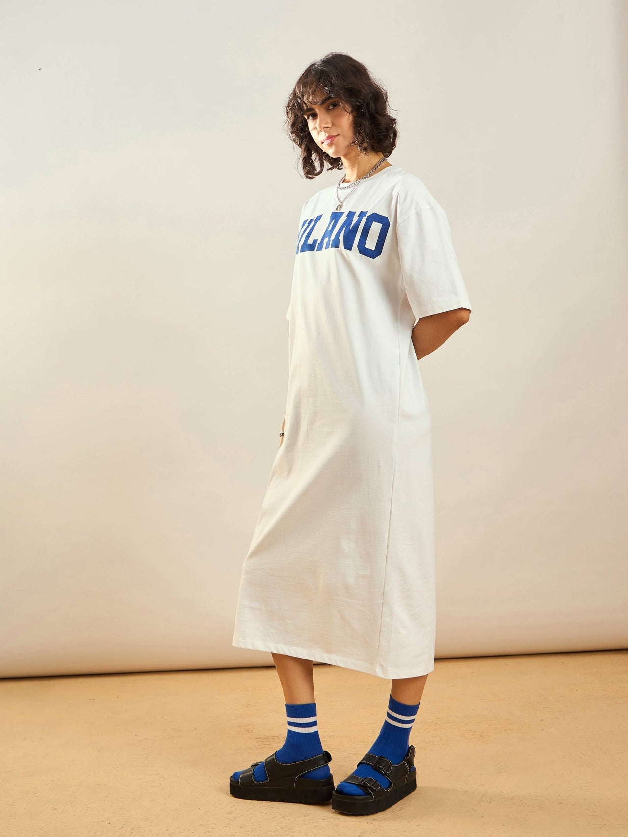 Lyush Women White Milano Printed T-Shirt Dress