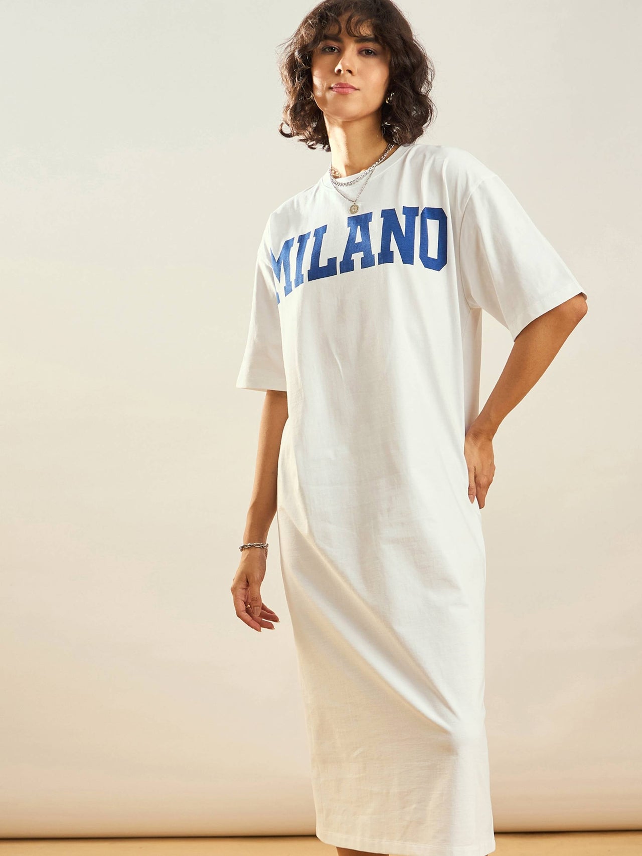 Lyush Women White Milano Printed T-Shirt Dress