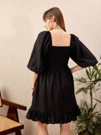 Thumbnail for Lyush Women Black Schiffli Smoked Short Dress