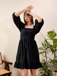 Thumbnail for Lyush Women Black Schiffli Smoked Short Dress