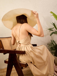 Thumbnail for Lyush Women Beige Strappy Back Tie Midi Dress