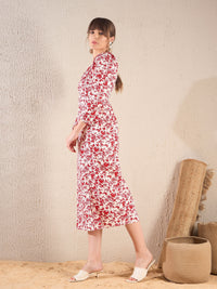 Thumbnail for Lyush Women Red Floral Sweetheart Neck Midi Dress