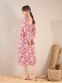 Thumbnail for Lyush Women Red Floral Sweetheart Neck Midi Dress