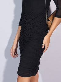 Thumbnail for Lyush Women Black Mesh Ruched Midi Dress