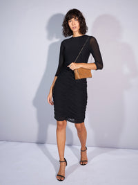 Thumbnail for Lyush Women Black Mesh Ruched Midi Dress