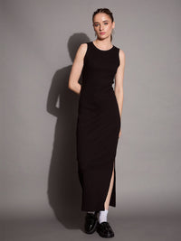 Thumbnail for Lyush Women Black Ribbed Sleeveless Bodycon Maxi Dress