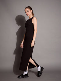 Thumbnail for Lyush Women Black Ribbed Sleeveless Bodycon Maxi Dress