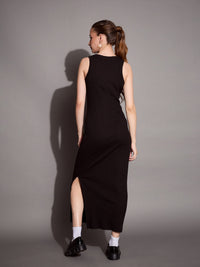Thumbnail for Lyush Women Black Ribbed Sleeveless Bodycon Maxi Dress