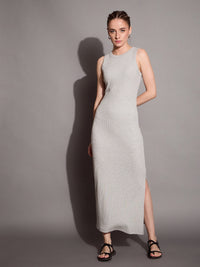 Thumbnail for Lyush Women Grey Melange Ribbed Sleeveless Bodycon Maxi Dress