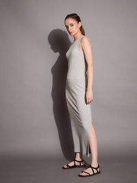 Thumbnail for Lyush Women Grey Melange Ribbed Sleeveless Bodycon Maxi Dress