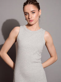 Thumbnail for Lyush Women Grey Melange Ribbed Sleeveless Bodycon Maxi Dress