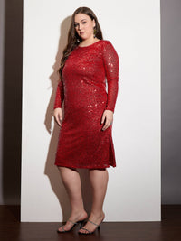 Thumbnail for Lyush Women Red Sequence Side Slit Midi Dress