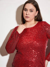 Thumbnail for Lyush Women Red Sequence Side Slit Midi Dress
