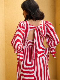 Thumbnail for Lyush Women Red & White Back Cut-out Knot Maxi Dress