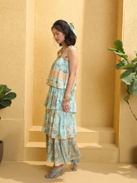 Thumbnail for Lyush Women Turquoise Blue Frill Strappy Tie-up Tiered Maxi Dress