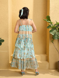 Thumbnail for Lyush Women Turquoise Blue Frill Strappy Tie-up Tiered Maxi Dress
