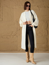 Thumbnail for Lyush Women Off-White Front Open Balloon Sleeve Shrug