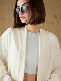 Thumbnail for Lyush Women Off-White Front Open Balloon Sleeve Shrug