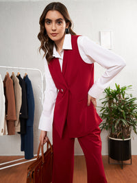 Thumbnail for Lyush Women Red Double-Breast Sleeveless Longline Blazer
