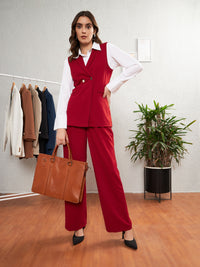 Thumbnail for Lyush Women Red Double-Breast Sleeveless Longline Blazer