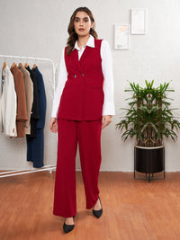 Thumbnail for Lyush Women Red Double-Breast Sleeveless Longline Blazer