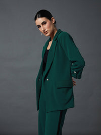 Thumbnail for Lyush Women Emerald Green Front Button Blazer