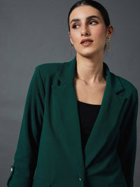 Thumbnail for Lyush Women Emerald Green Front Button Blazer
