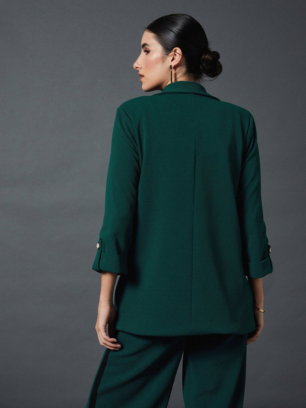 Lyush Women Emerald Green Front Button Blazer