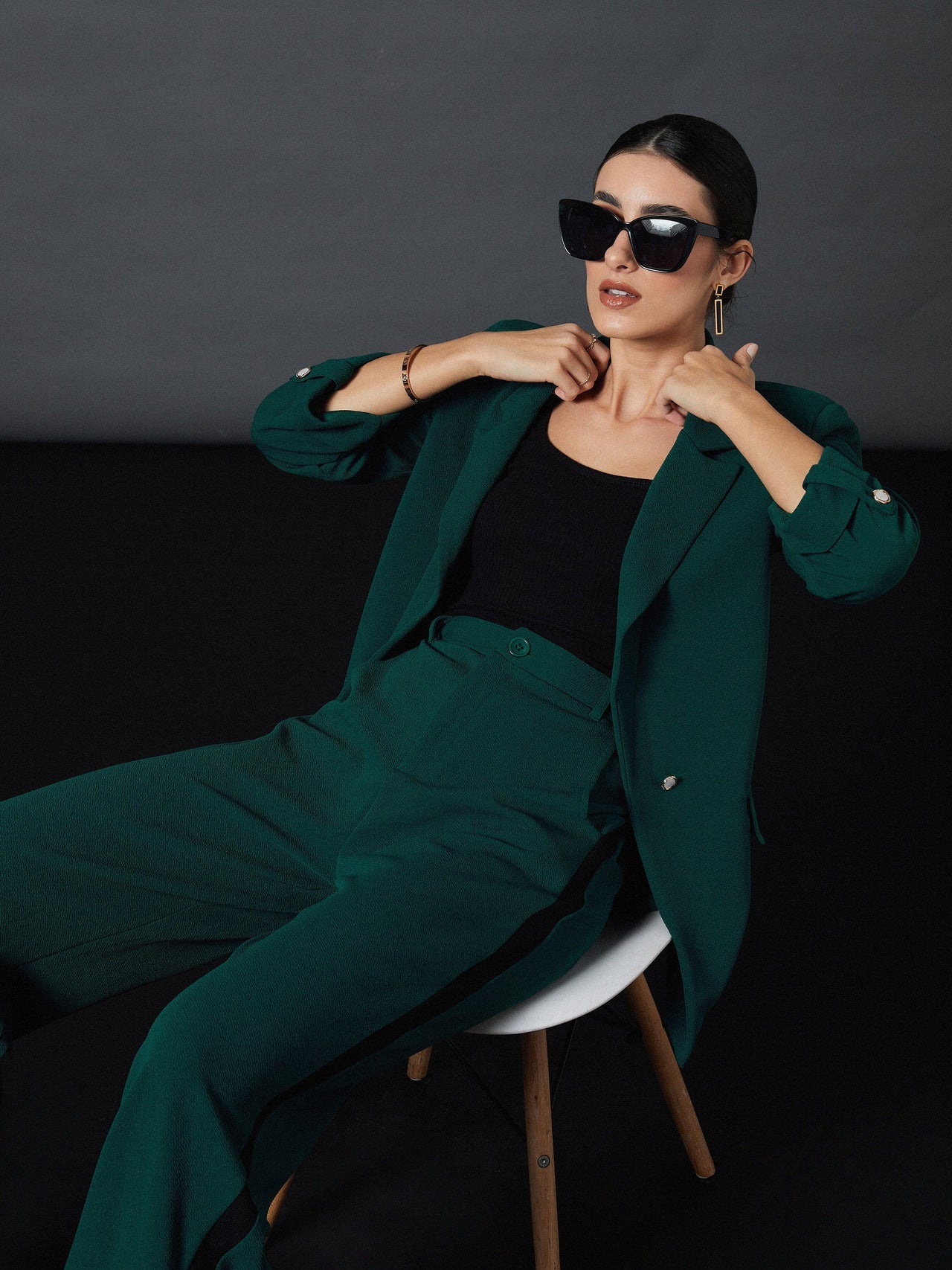 Lyush Women Emerald Green Front Button Blazer