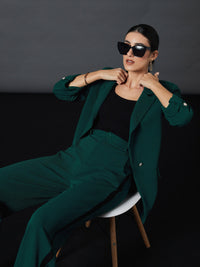 Thumbnail for Lyush Women Emerald Green Front Button Blazer
