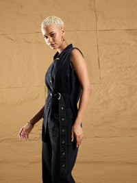 Thumbnail for Lyush Women Black Wash Denim Eyelet Sleeveless Jacket